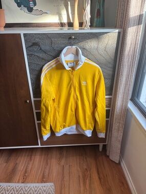 Adidas Yellow and White Zip-Up Track Jacket